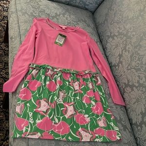 NWT Girls pink/green cotton SZ L (8-10)Sullivan knit dress How about them apples